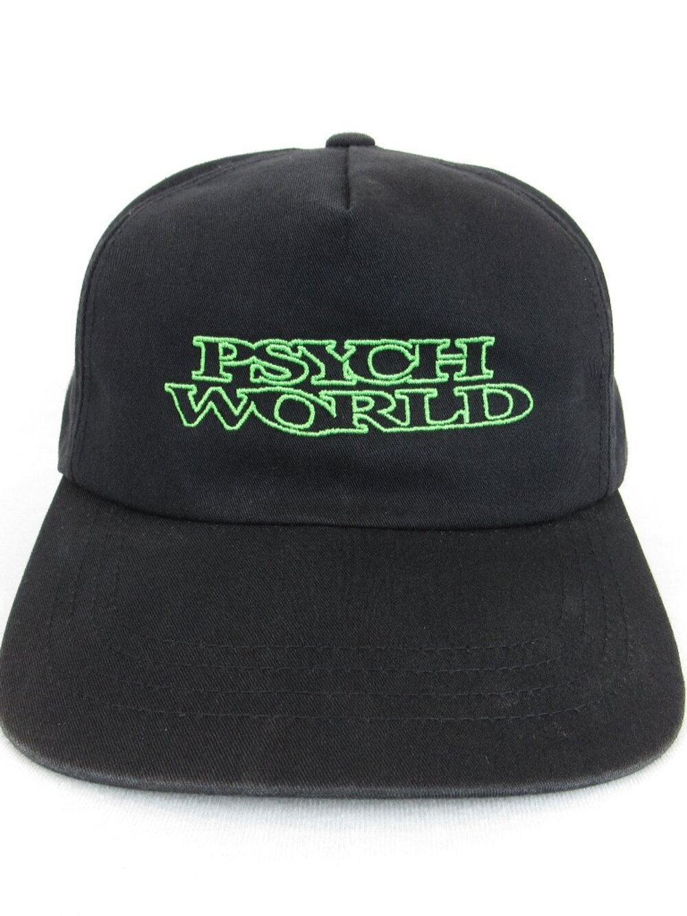 Psych World Cap Men's Adjustable Yupoong Black Hat Green Embroidered